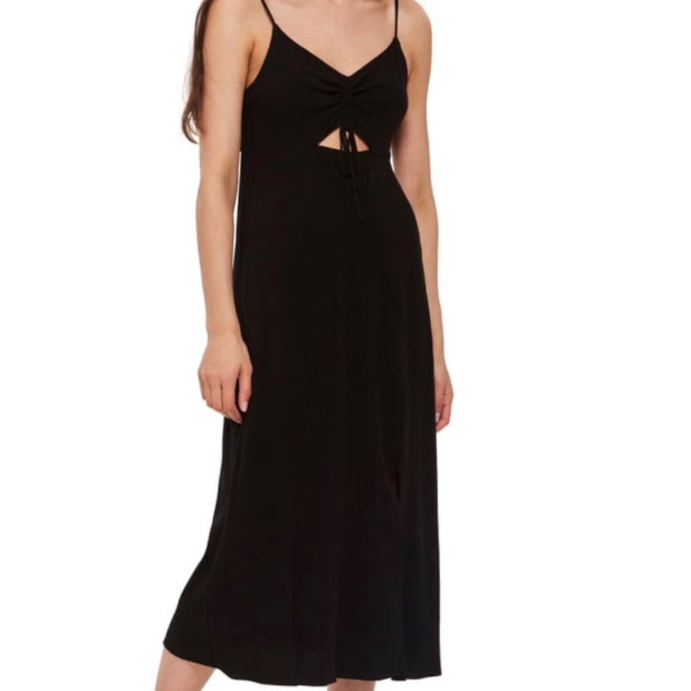 Topshop Ruched Front Midi Slip Dress in Black.